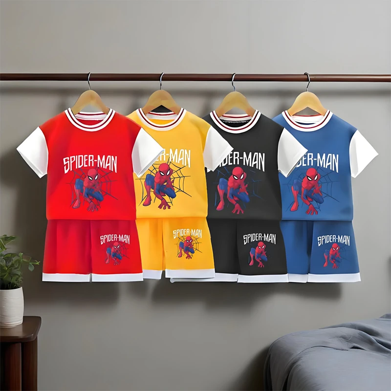 

2025 Summer Breathable Boys Tshirt Sets Anime Spiderman Children's Short Sleeve Top Shorts Two Piece Suit Kids Casual Outfits