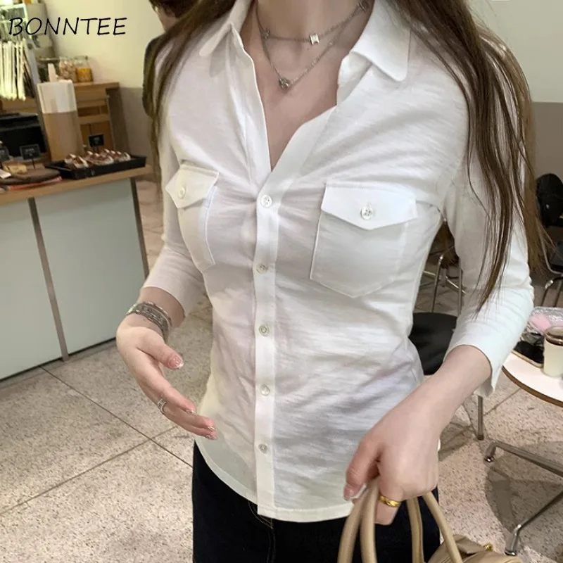 Sexy Shirts Women Long Sleeve Slim Korean Fashion All-match Cleanfit Tops Temper Camisas Mujer All-match Streetwear Aesthetic