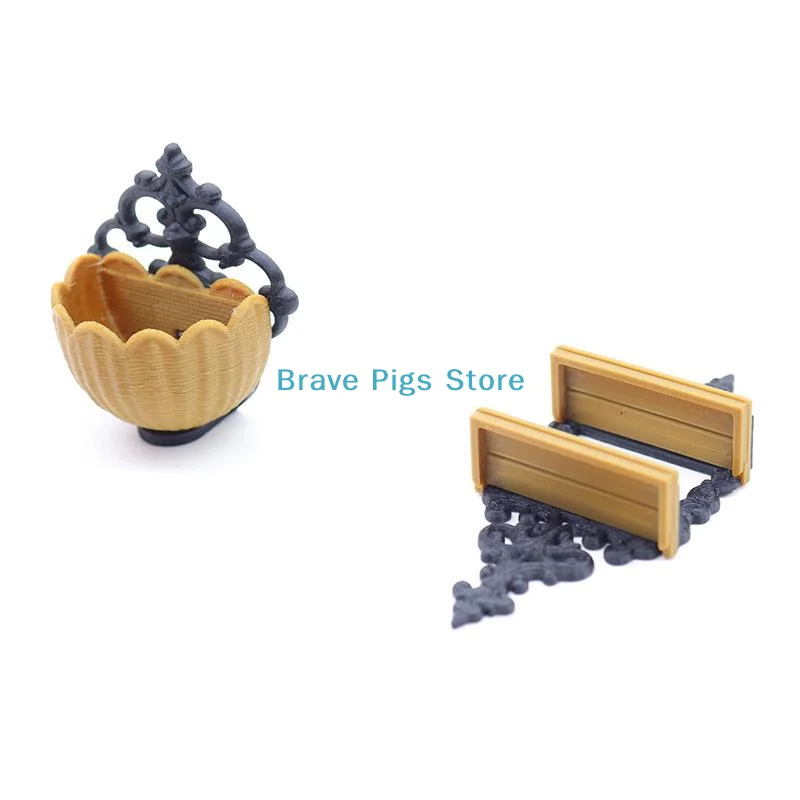 1Pcs Miniature Vintage Decor Shelf And Flower Basket 1/12 Scale Wall-Mounted Storage Rack Wall Decor For Diorama Scene