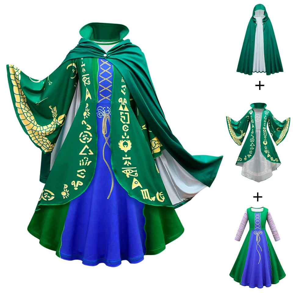 Kids Sanderson Sister Winifred Girls Outfits Halloween Cosplay Hocus Pocus Devil Witch Carnival Masquerade Children's Costume