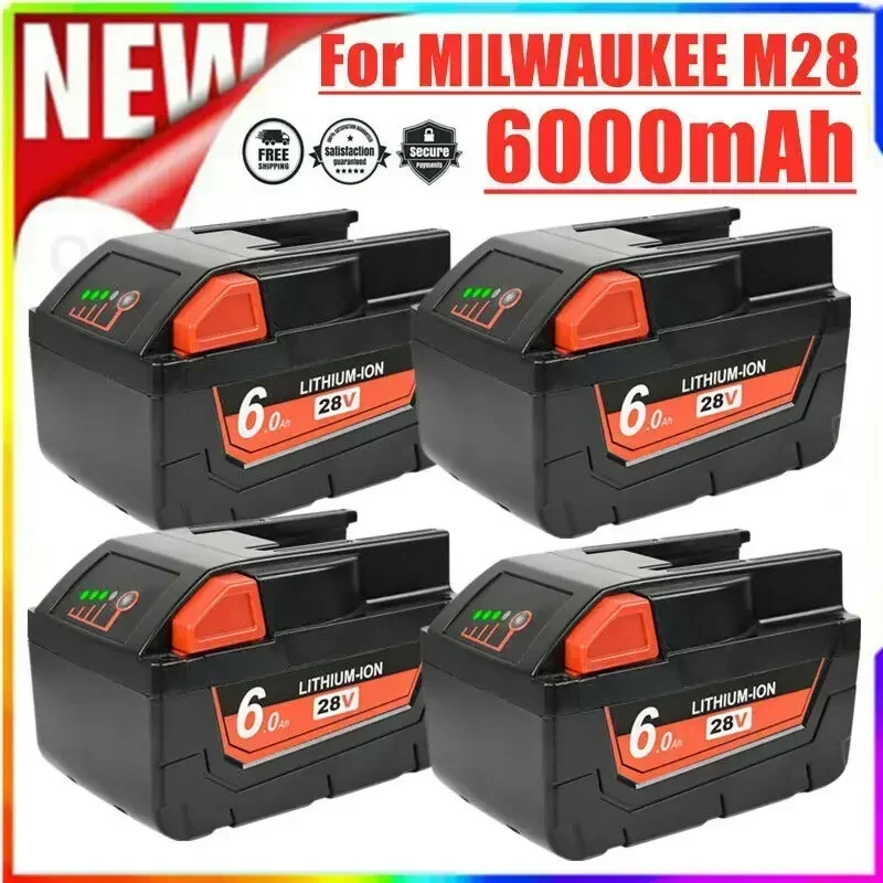 

H 28V 6Ah Li-Ion Battery For MILWAUKEE M28 V28 M28BX M28B 48-59-2819 0730-20 Power Tool 48-11-2830 W/ LED Gauge