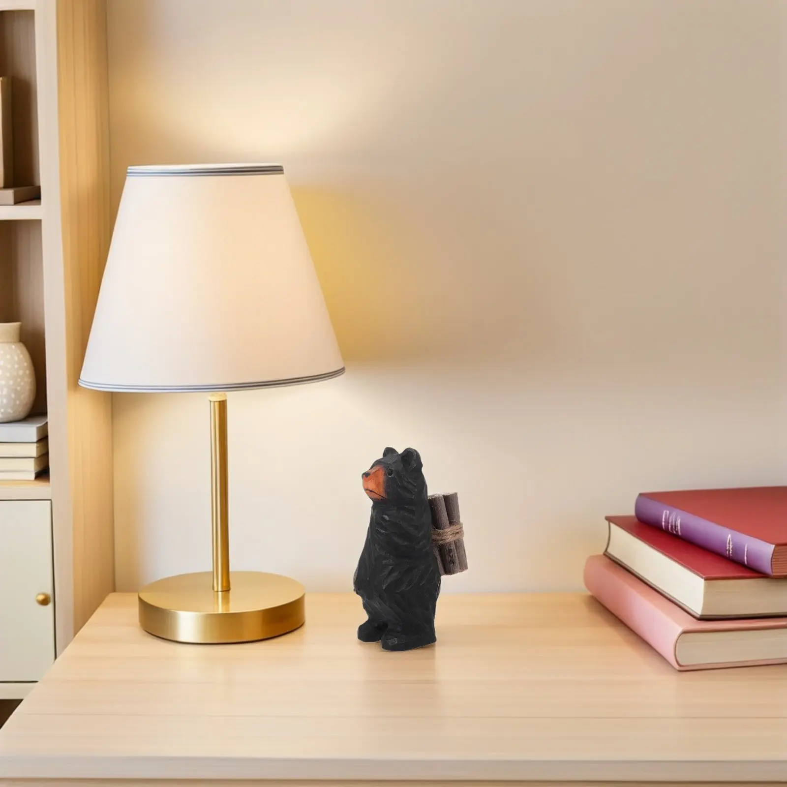 Hand Carved Wooden Bear Miniature Wood Sculpture Small Animal Carved Bear Statue Rustic Lodge Shelf Nursery Home Decoration