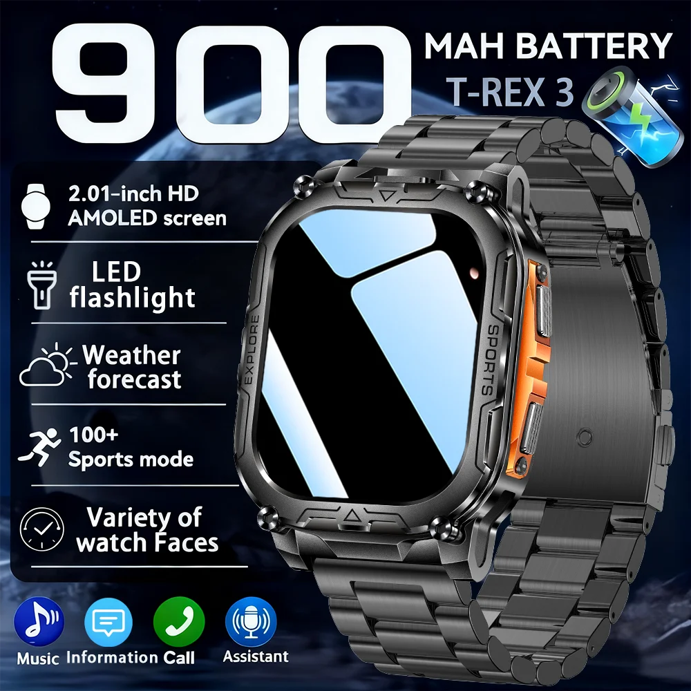 

A New Outdoor Sport 900mAh Battery Men Adult Smart Watch LED flashlight 10ATM Waterproof Heart Rate BT Call Sport Man Smartwatch
