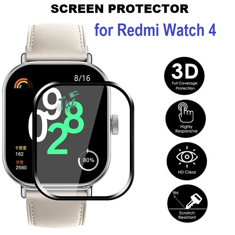 واقي شاشة ناعم ثلاثي الأبعاد بحافة منحنية لساعة شاومي ريدمي 4 الذكية ، غطاء كامل ، فيلم واقي مضاد للخدش ، 3 *
