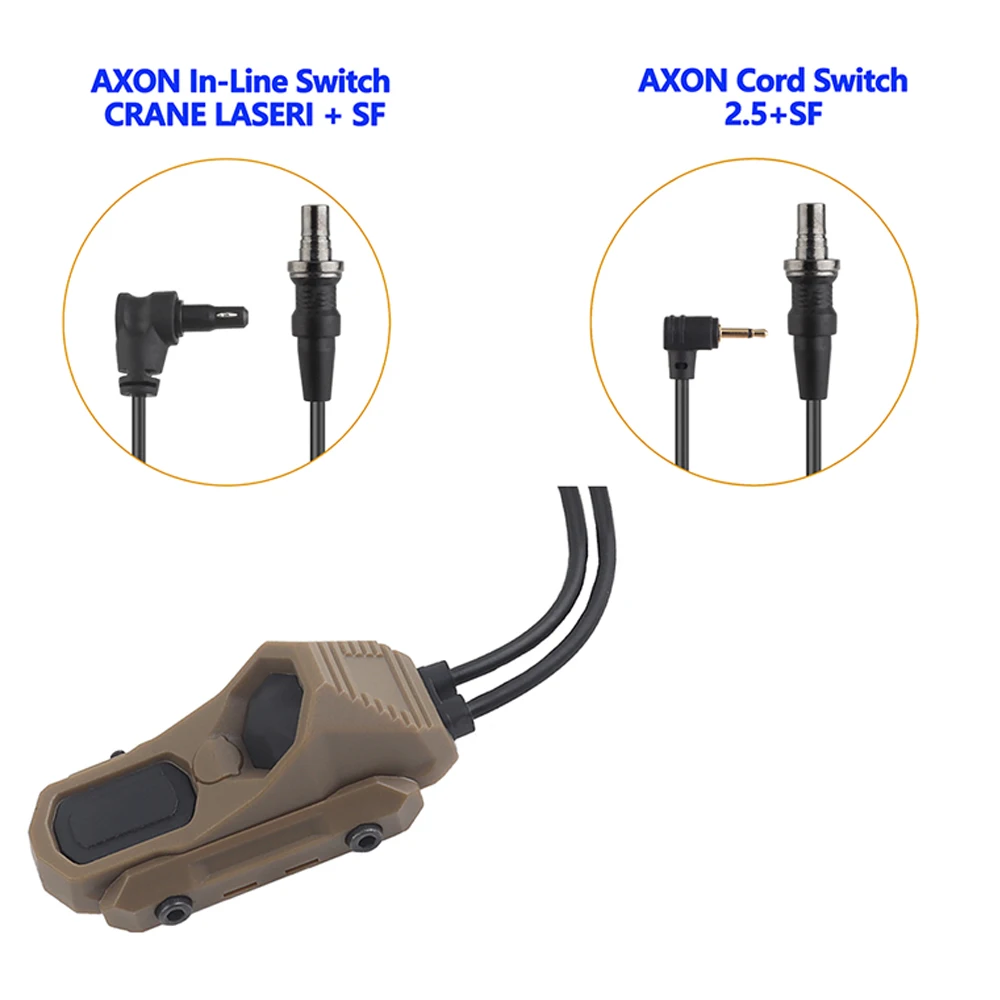 New Tactical AXON Remote In-Line Dual Function Pressure control Switch Flashlight PEQ NGAL Laser Pushbutton SF/2.5/Crane Plugs