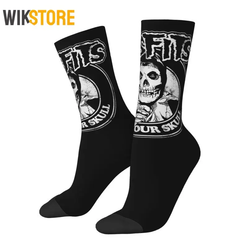 Fashion Print Misfits Skull Socks for Men Women Stretch Summer Autumn Winter Punk Rock Music Crew Sock Breathable Sports Socks