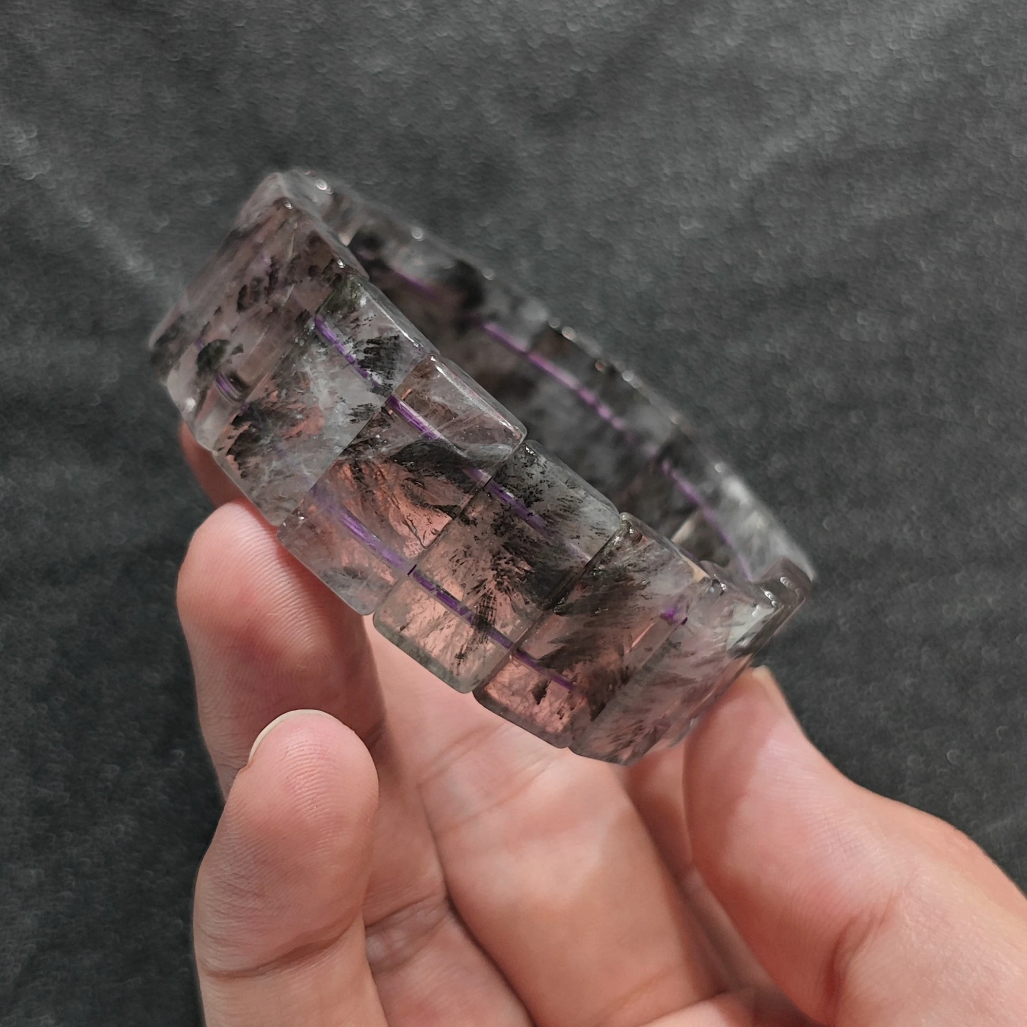 Natural Auralite 23 Bracelet Bamboo Joint Block Cuff Bangle Multi Mineral Gemstone Rectangle Beads Stretch Wristwear Gift
