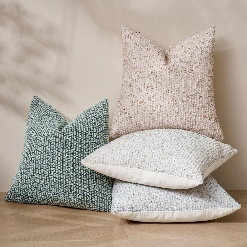 أغطية وسائد مزخرفة باللون البيج، مجموعة من 2، 24 × 24، وسائد أريكة مربعة الشكل مزخرفة لمزرعة بوهو الحديثة #5