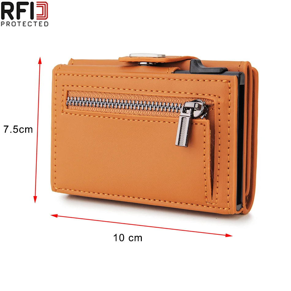 2022 Fashion Aluminum Credit Card Wallet RFID Blocking Trifold Smart Luxury Leather Men Wallets Slim with Coin Pocket Vallet