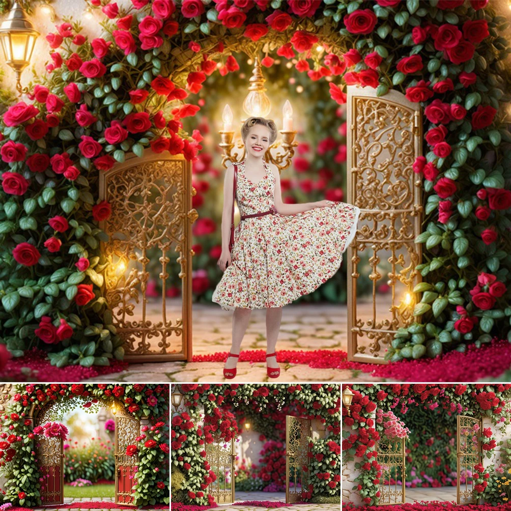 

MOON.QG Valentine's Day 2026 Golden Gate Garden Rose Background Backdrop Couple Photography Accessories Bridal Shower Photozone