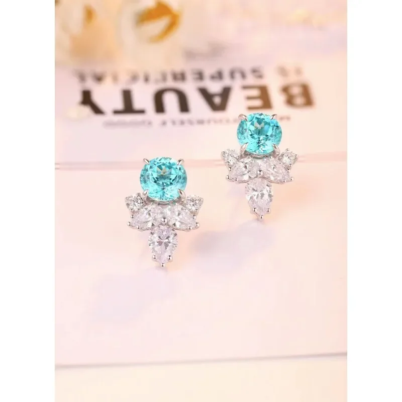 

Ruihe Classic Style 925 Silver Earrings A Pair of 6.6ct Lab Grown Gems Paraiba Simulated Diamond Zirconia Women Jewelry Gift