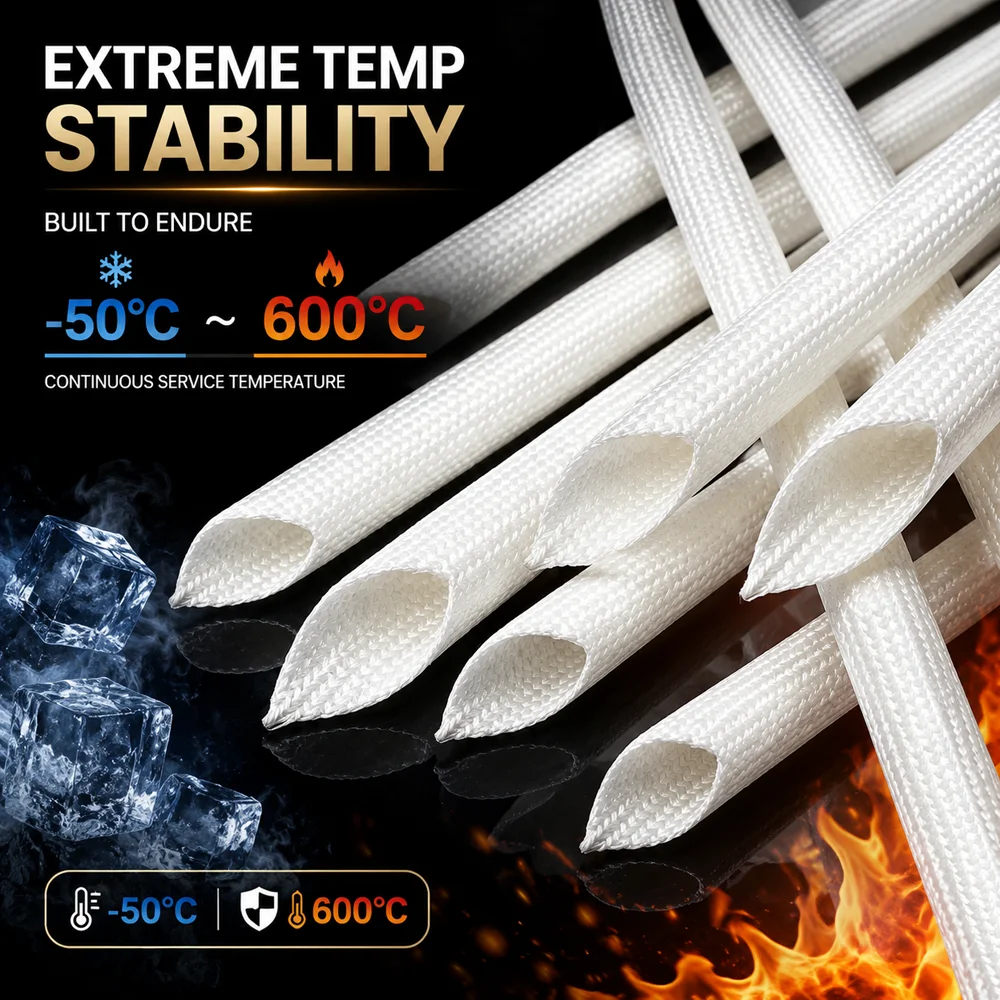 White 600 deg C glassfiber sleeve ID 0.5-35mm Wear resistant/wire harness high-temperature isolation protective sleeve