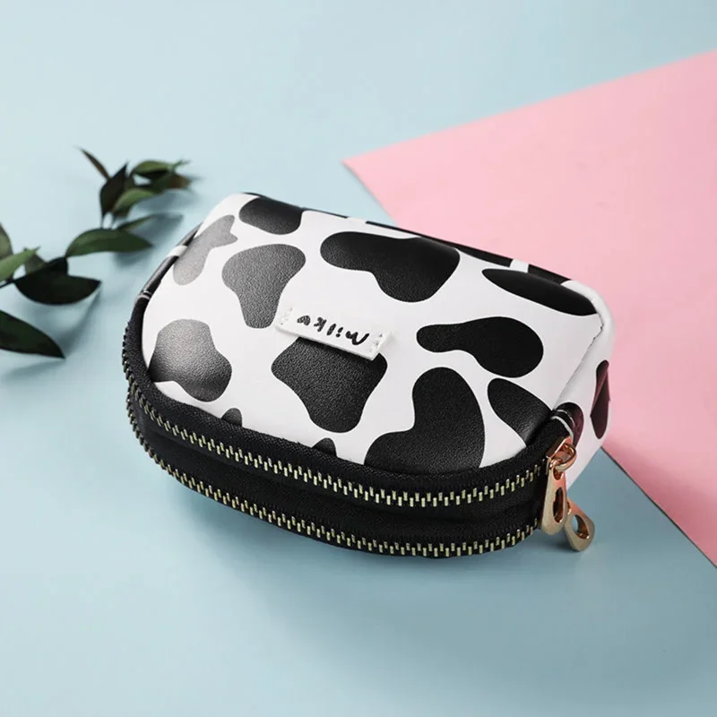 Women's Cute Wallet Cow Print PU Leather Business Card Holder Female Girl's Coin Purse Pouch Women Zipper Cartoon Wallet