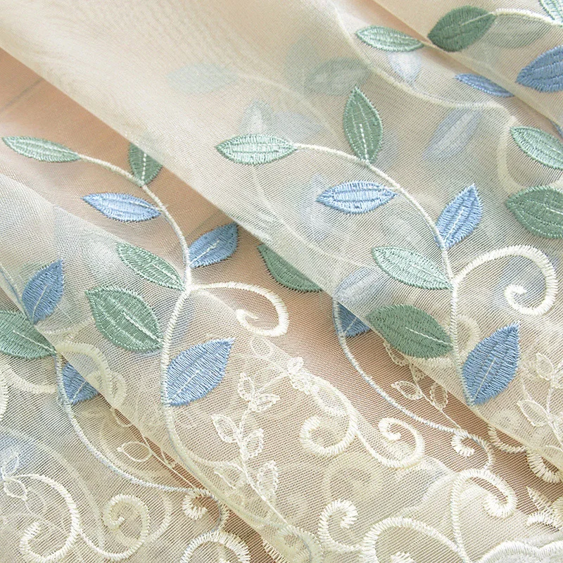 Splicing Design European Pastoral Leaves Embroidered Blackout Curtains For living Room Bedroom Tulle Curtain Window Treatment