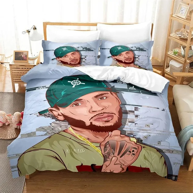 Music Print Chris Brown Bedding Set,Duvet Cover Comforter Bed Set Quilt Cover Pillowcase,King Queen Twin Size Boys Girls Adults