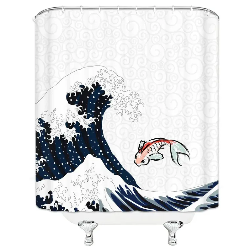 

JHB23Japanese Sea Waves Koi Spray Fabric Shower Curtain Bathroom Curtains Plum Blossoms Mount Fuji landscape Bath Screen wit9Kj(