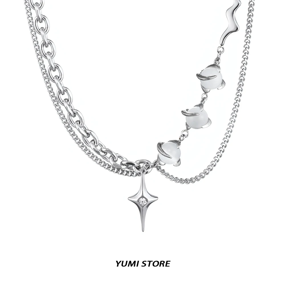 

Trendy Bead Cross Pendant Necklace For Man Woman Hip-Hop Titanium Steel Spliced Sweater Chain Non Fading Couple Jewelry