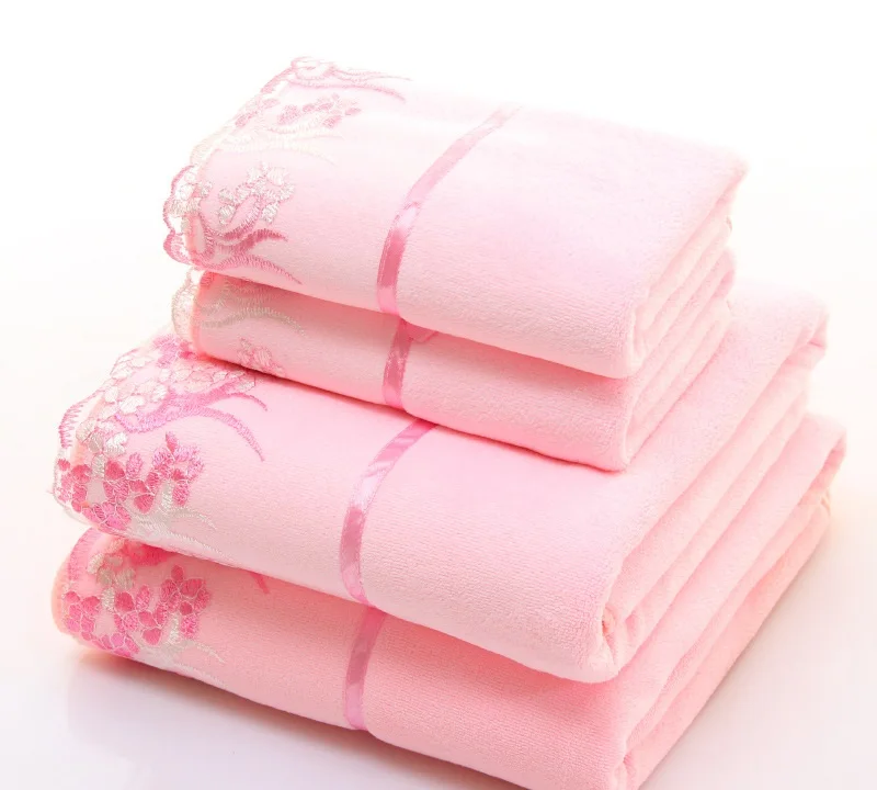 2pcs/set microfiber Elegant Embroidered towel set solid 1pc face towel and 1pc bath towel Quick Dry Towels bathroom for Adult