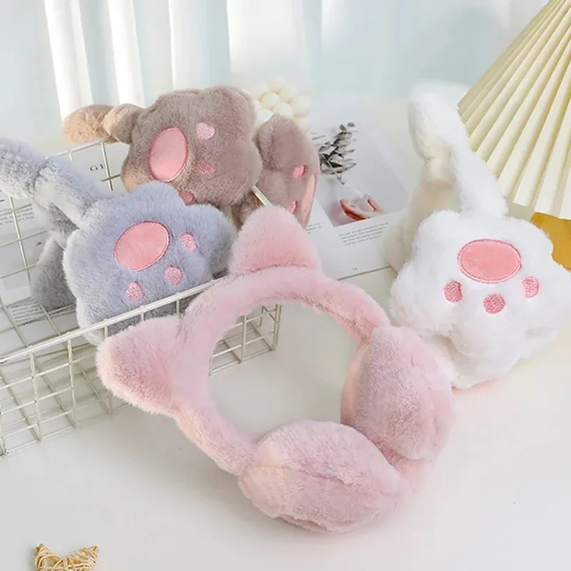 Cute Plush Cat Claw Earmuffs Comfortable Anti-Wind Ear Warmers Ear-Protection Adjustable Ear Cover Outdoor Riding Accessories