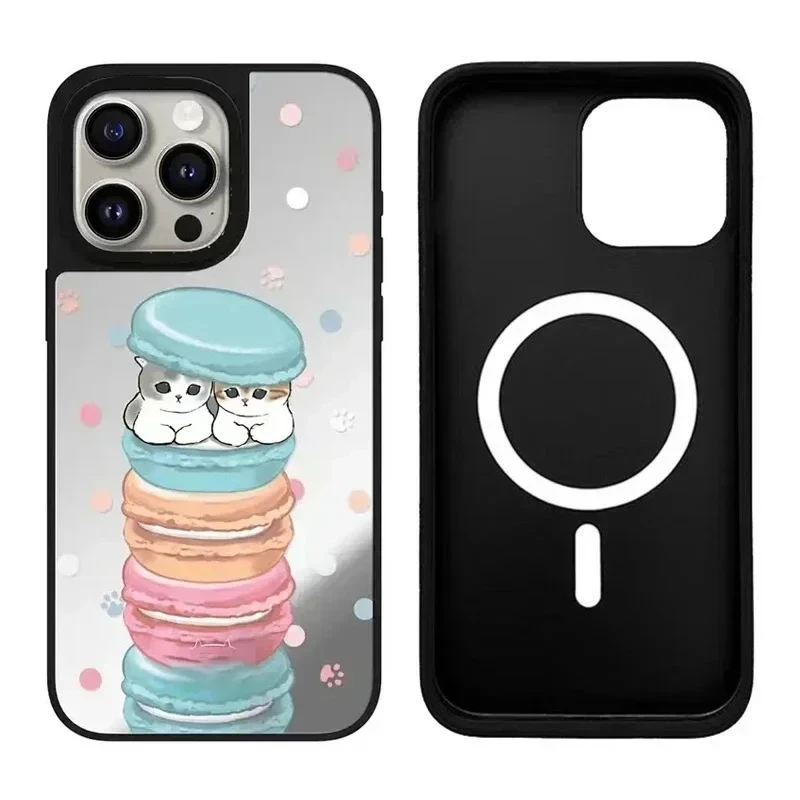 

Cute Dessert Cat iPhone 11 12 13 14 15 Pro Max Mirror Surface MagSafe Case Cover Shell