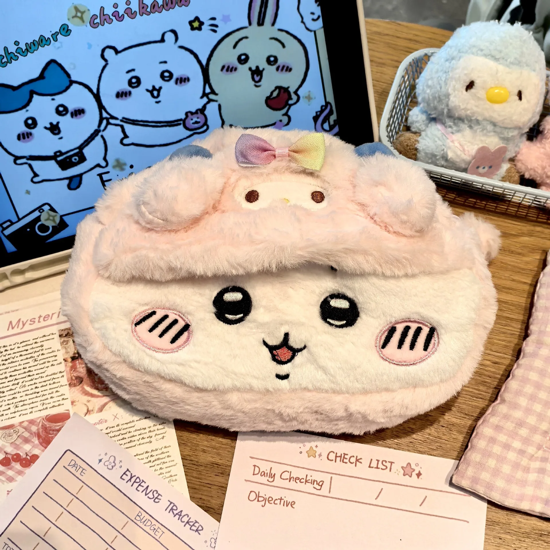 

Anime chiikawa Plush Pen Bag Stationery Supplies Usachi Little Hachiji Pencil Box Large Capacity Storage Bag