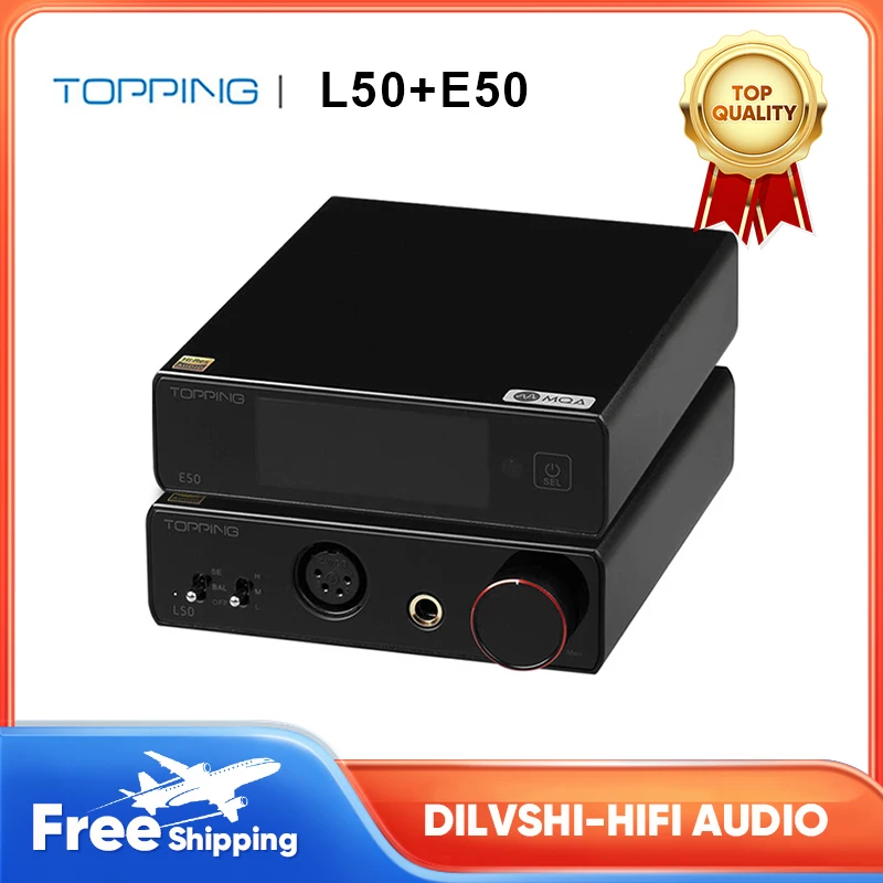 TOPPING E50 ES9068AS DAC + TOPPING L50 NFCA Headphone Amp MQA Full Decoding HiFi Audio DAC Power Headphone Amplifer + RCA Cable