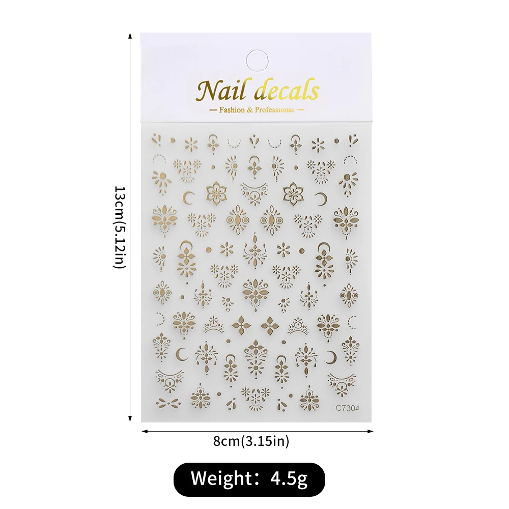 Autocollants 3D pour Nail Art, auto-adhésifs au laser, motif étoile argentée, or, soleil, lune, bronze, 8x10cm, 4 pièces