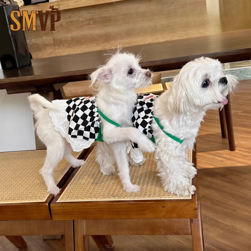 

Оригинальный дизайн, зеленое платье для собак мелких и средних пород с клетчатым узором, кружевной отделкой по подолу, в ретро-стиле, милое.