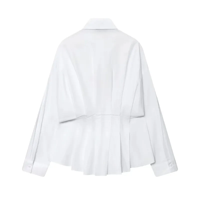 

loose long sleeved pleated poplin shirt European and American autumn new women's clothing style simple white