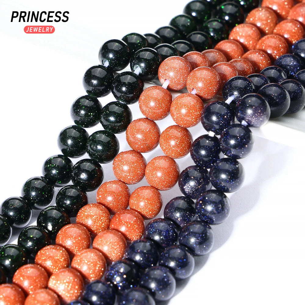 A++ Natural Golden Sandstone & Blue Sandstone & Green Sandstone Loose Beads for Jewelry Making Bracelet Wholesale DIY Accessori