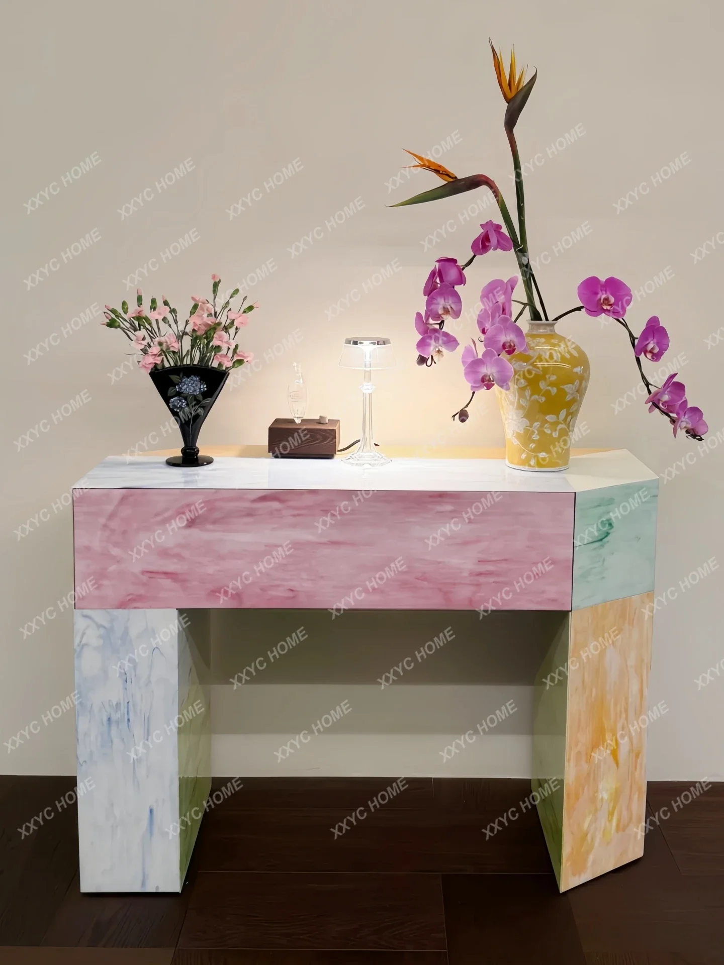 JJModern Simple Living Room Glass Medieval Partition Decorative Side Cabinet