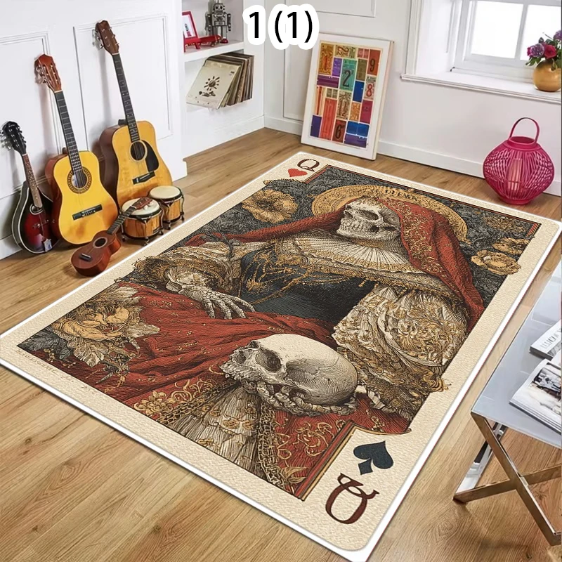 

Single Gothic Skull Playing Card Rug Non Slip Machine Washable Living Room Bedroom Entryway Game Room Carpet