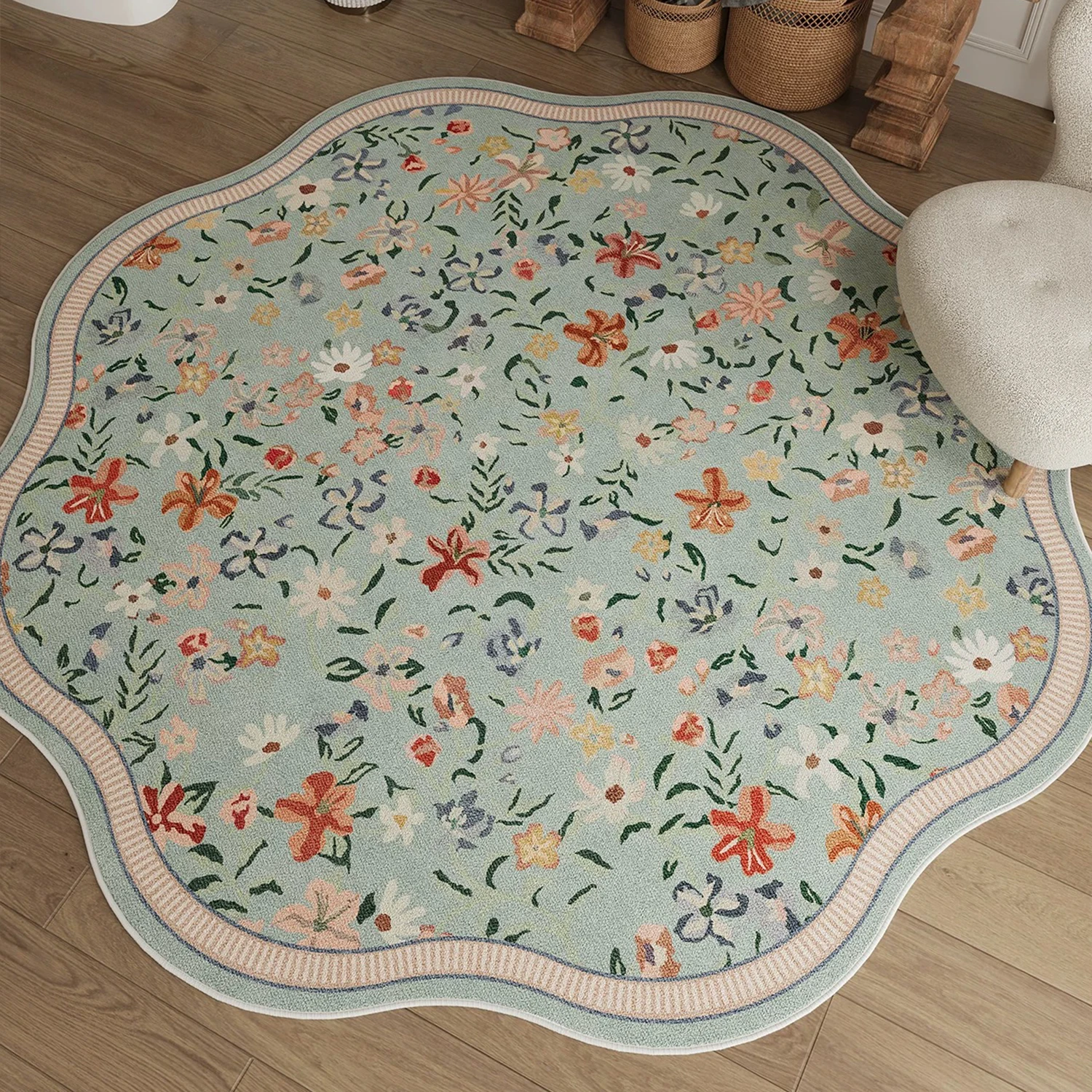Round Carpet for Living Room Persian Floral Home Decoration Rug Soft Bedroom Bedside Floor Mats Non-slip Indoor Rugs Tapis Rond