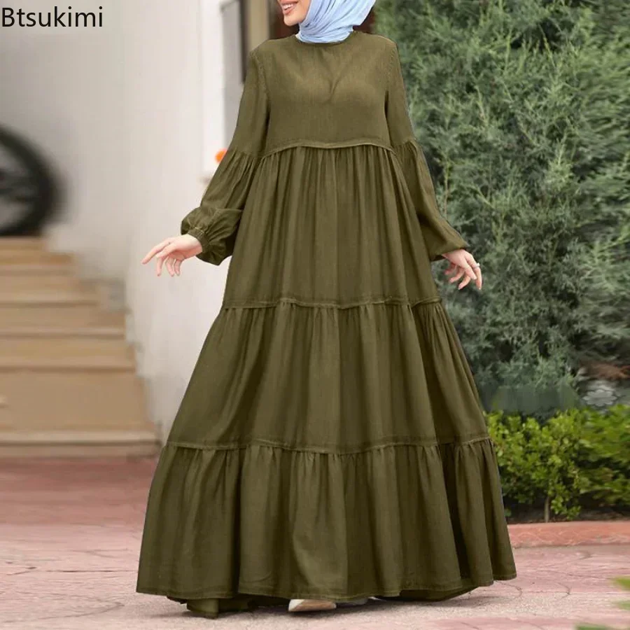 New 2024 Women\'s Casual Sun Dress Fashion Loose Muslim Dress Abaya Long Sleeve Islam Clothing Abayas Women Dubai Robe Oversized