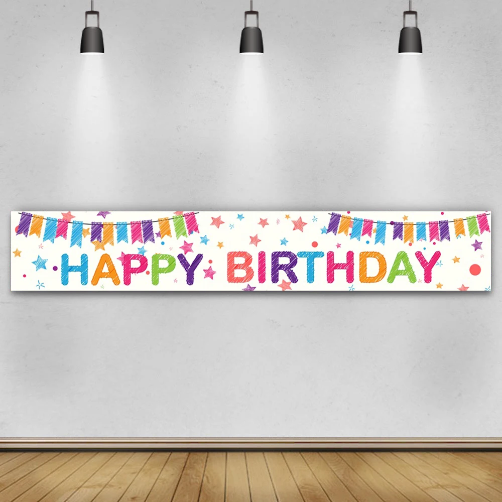 Happy Birthday Decorations Banner Colorful Graffiti Star Flags Kid Adult Birthday Party Decor Photography Background Photo Props