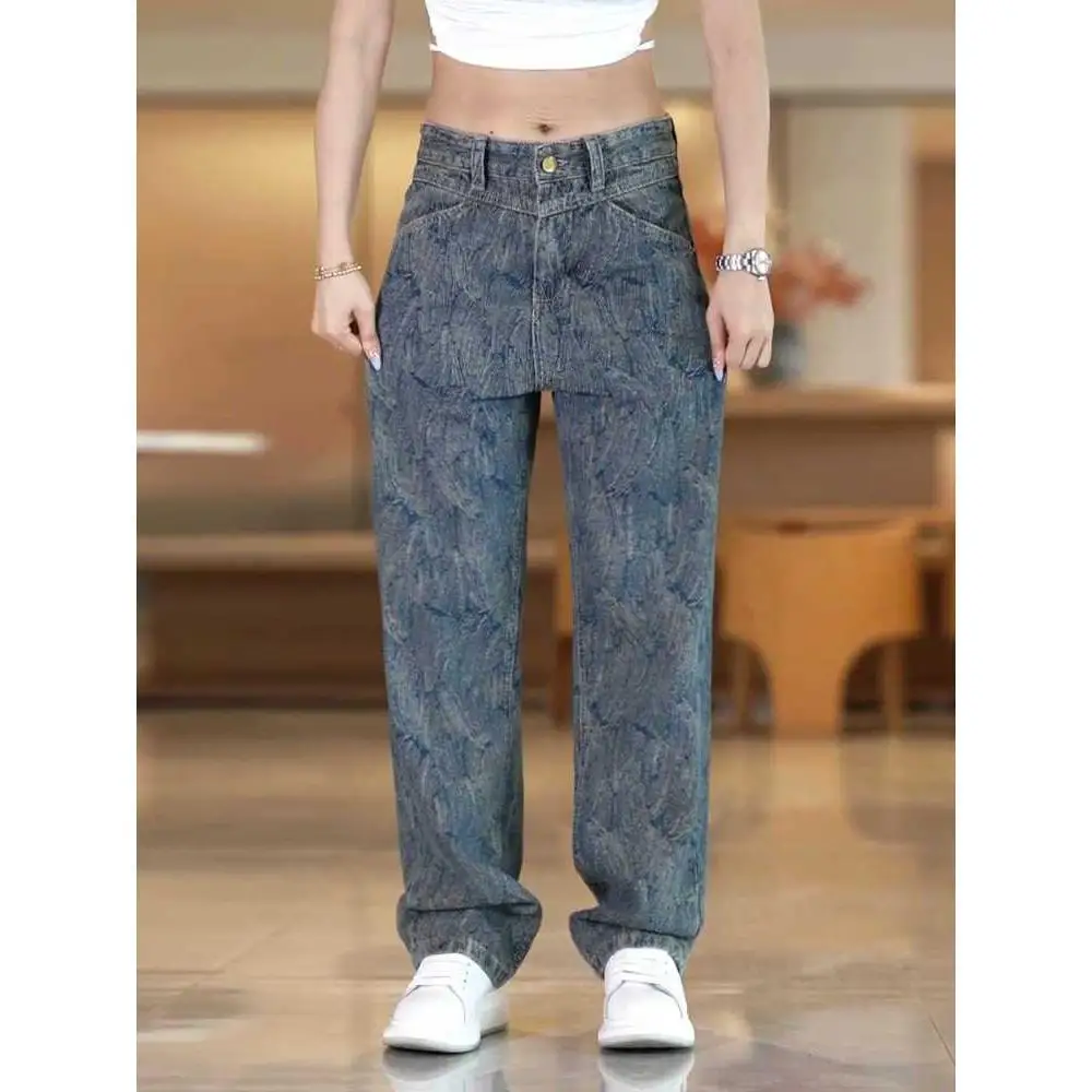 High Street Ruffian Jeans Men's Autumn New Full-printed Jacquard Straight-leg Pants Loose Italy Luxury Cargo Wide-leg Trousers