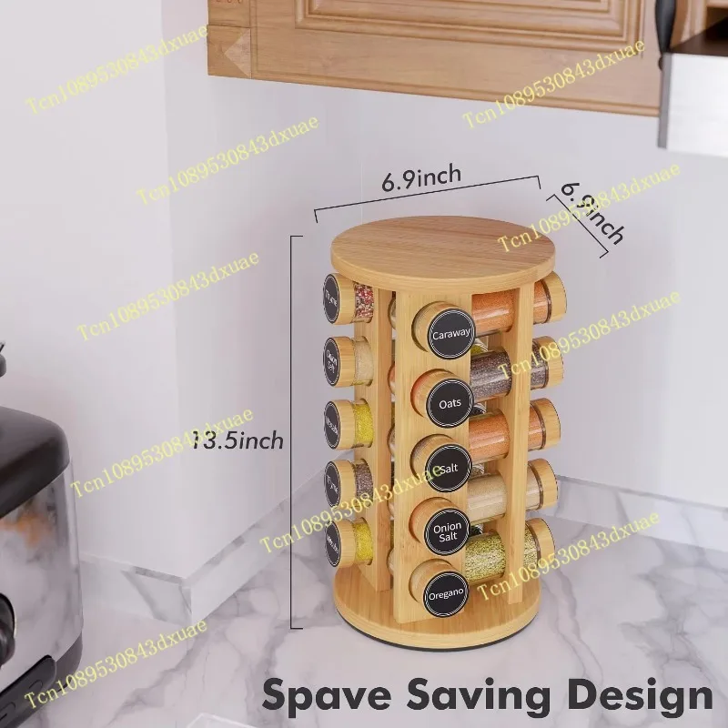 Rotating Wooden Spice Rack Round Countertop Seasoning Storage Shelf