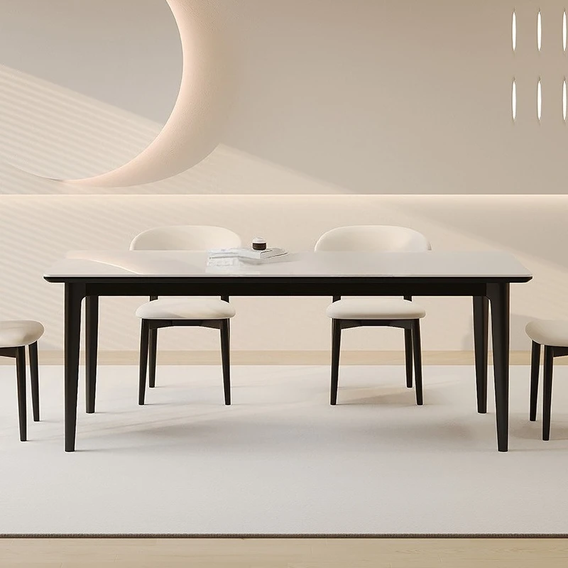 Solid wood rock slab dining table black living room household small apartment simple dining table and chairs