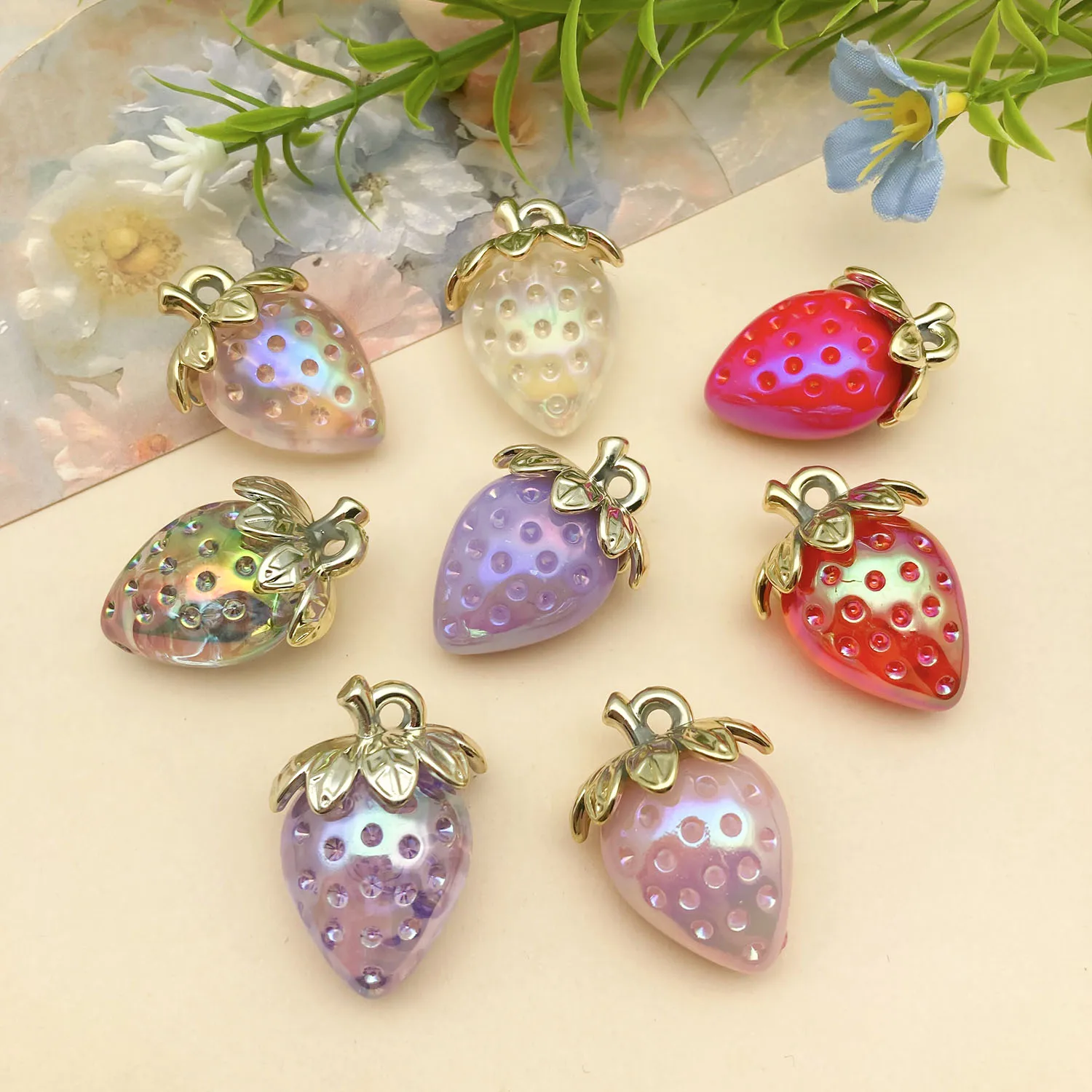 5/8pcs Acrylic Strawberry Charms,Resin Three-dimensional Fruit Pendants,For DIY Earring Necklace Keychain Jewelry Making Finding