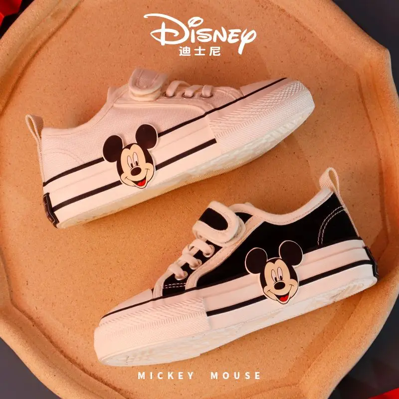 Disney Children\'s Casual Canvas Shoes Spring Autumn Boys\' Girls Cricket White Black Mickey Mouse Breathable Shoes Size 24-37