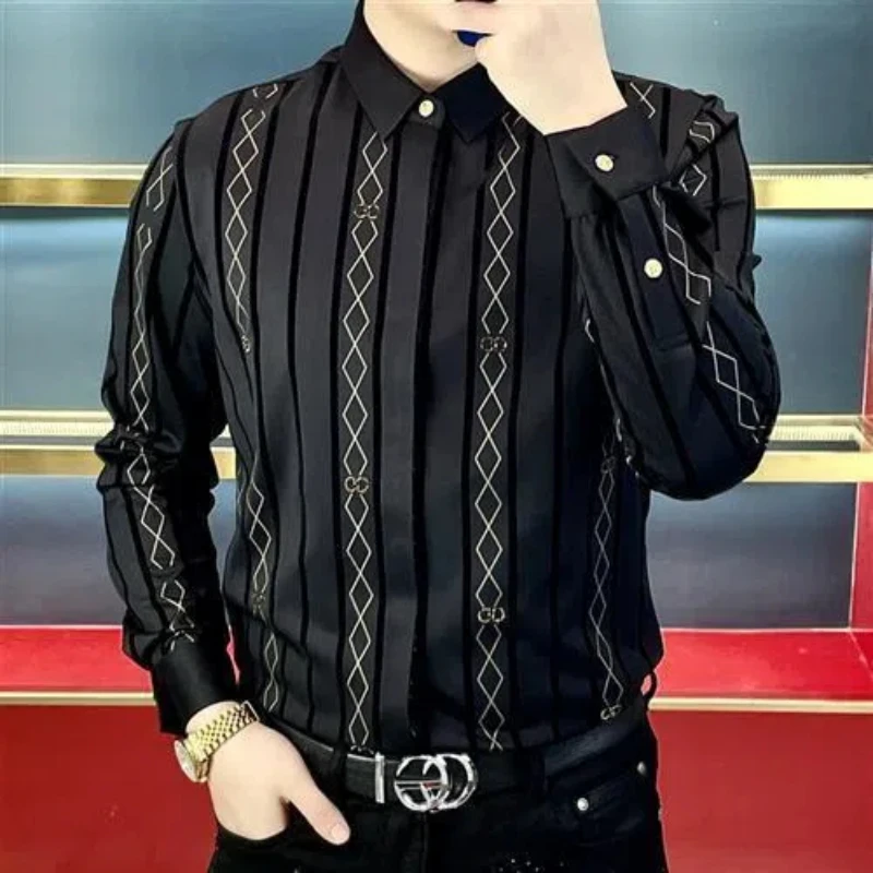 2022 Men\'s Autumn New Product Fashion Trend Printed European Edition Casual Shirt