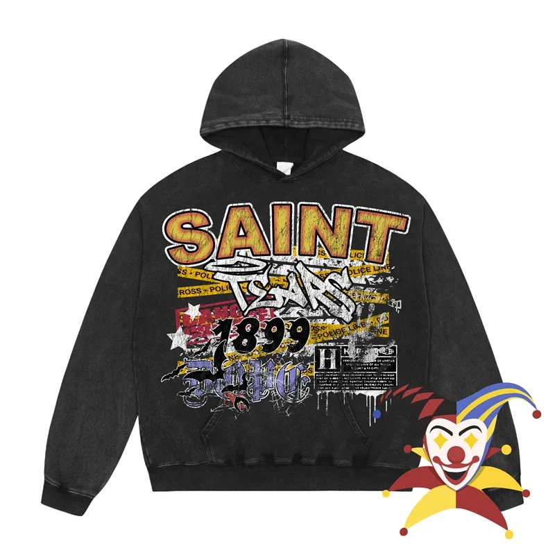 

Saint Tears Pullovers Hooded Men Women Vintage Washed Red Black High Street Oversized Hoodie