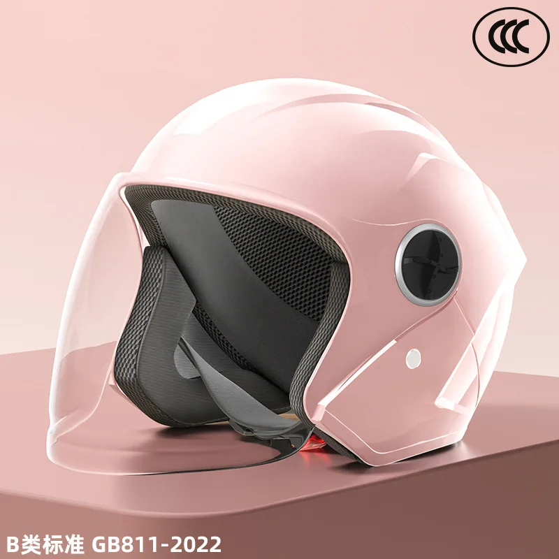 Casco da moto elettrico da equitazione all\'aperto casco da tre quarti specchio trasparente casco universale per tutte le stagioni da uomo e da donna