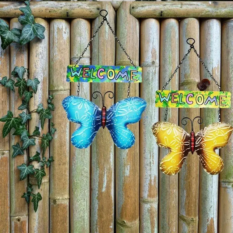 

G6KA Metal for Butterfly Welcome Sign Front Door Wall Decor Hanging Outdoor Wreath