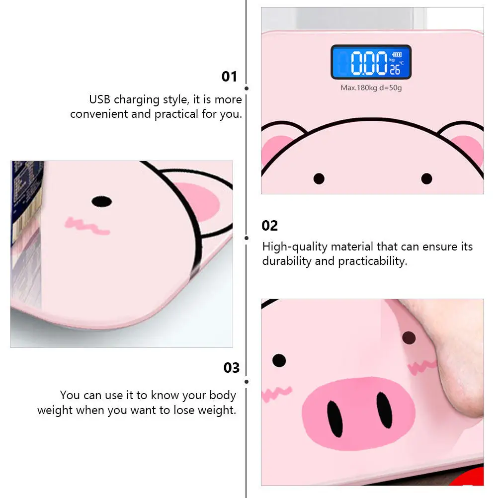 

1Pcs Cartoon Electronic Body Weight Scale Home Health USB Charging Digital Weight Scale High Strength Tempered Glass Accurate