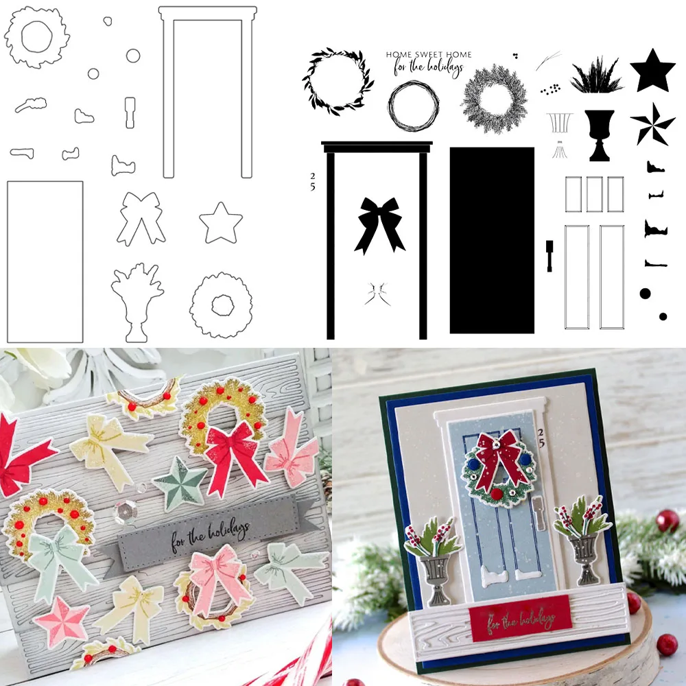 Holiday Door Decor Clear Stamps and Cutting Dies For DIY Craft Making Christmas Card Photo Album Scrapbooking Decoration Templat