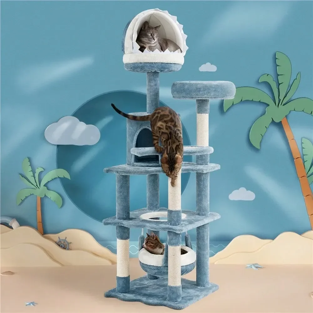 

Cat Tree Rascadores Para Gatos Cat Supplies 1PC Ocean Themed Cat Tree Multilevel Cat Tower With Condo And Hammock