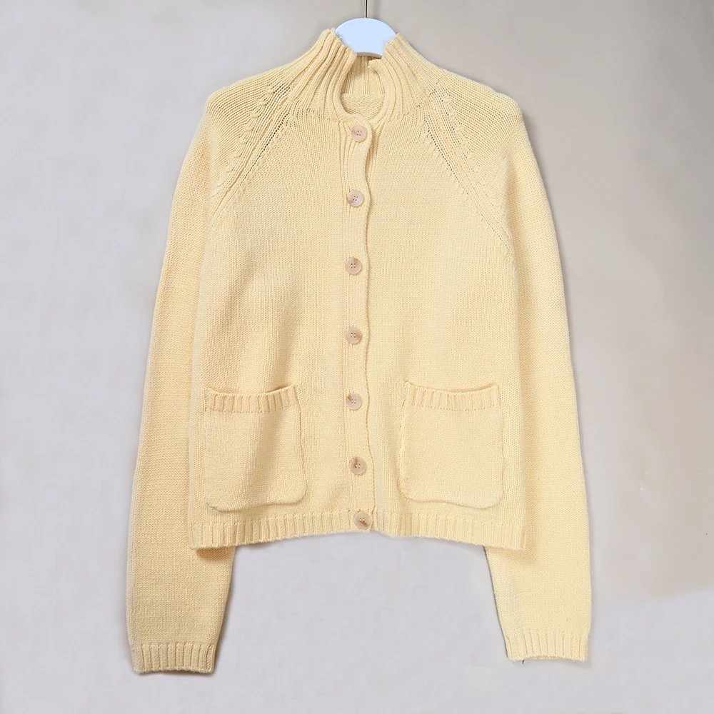 Nordic Sle Spring New Women's Stand Collar Button Casual oulder Insert Long Sve Knitted Open Cardigan Sweater