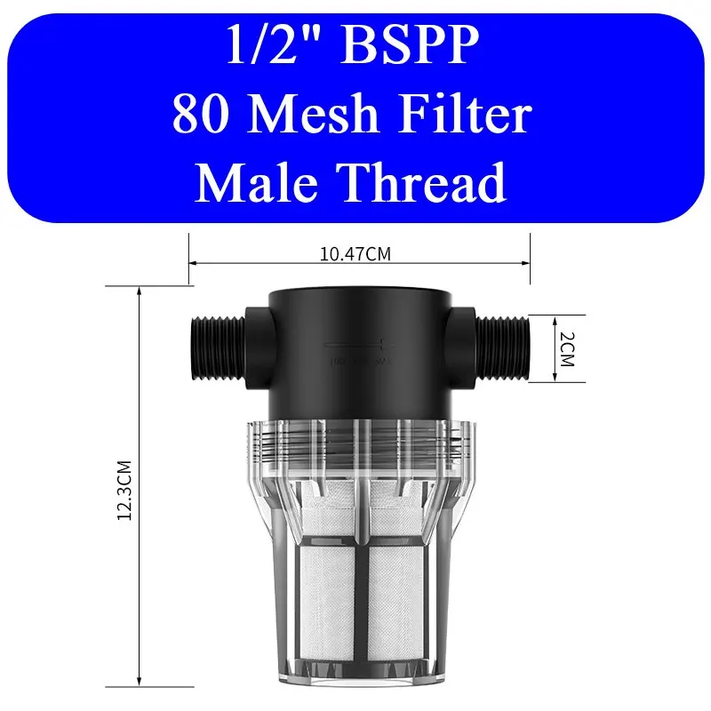 1/2" 3/4" 1" BSPP mannelijke schroefdraad, inbouwzeef voor water, 10-200 mesh, roestvrijstalen voorfilter voor waterpomp, hogedrukreiniger.