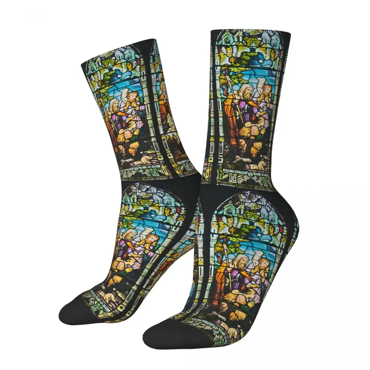 Jesus Christ Birth In Stained Glass Men Women Socks Windproof Novelty Spring Summer Autumn Winter Stockings Gift